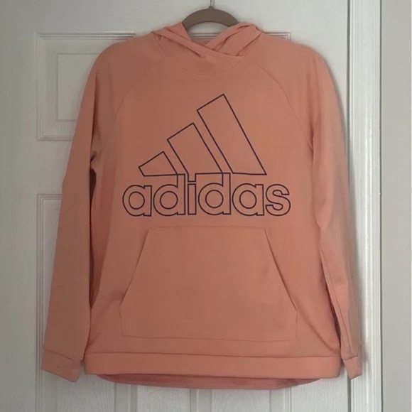 Women Adidas Climawarm Pull Over Hoodie Peach Blue Size Medium Excellent - Picture 1 of 5
